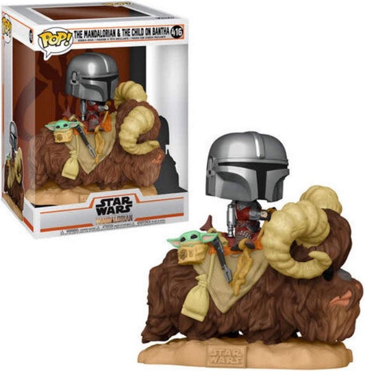  Pop! Deluxe: Star Wars The Mandalorian - The Mandalorian on Bantha with Child in Bag  0889698523738