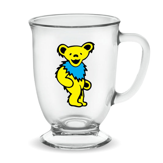  Grateful Dead: Yellow Dancing Bear 16oz Glass Cafe Mug  0674449032023