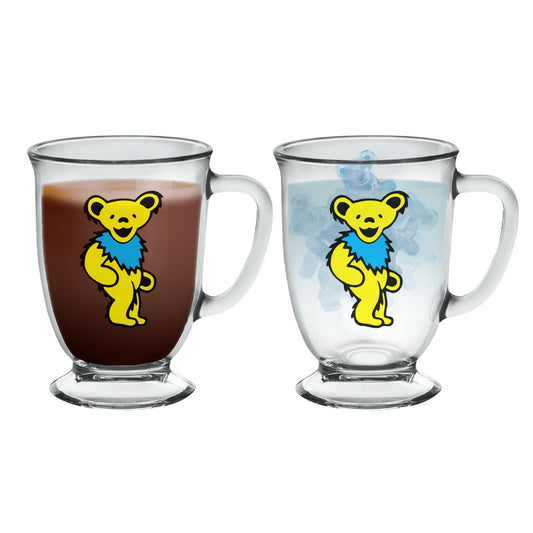  Grateful Dead: Yellow Dancing Bear 16oz Glass Cafe Mug  0674449032023