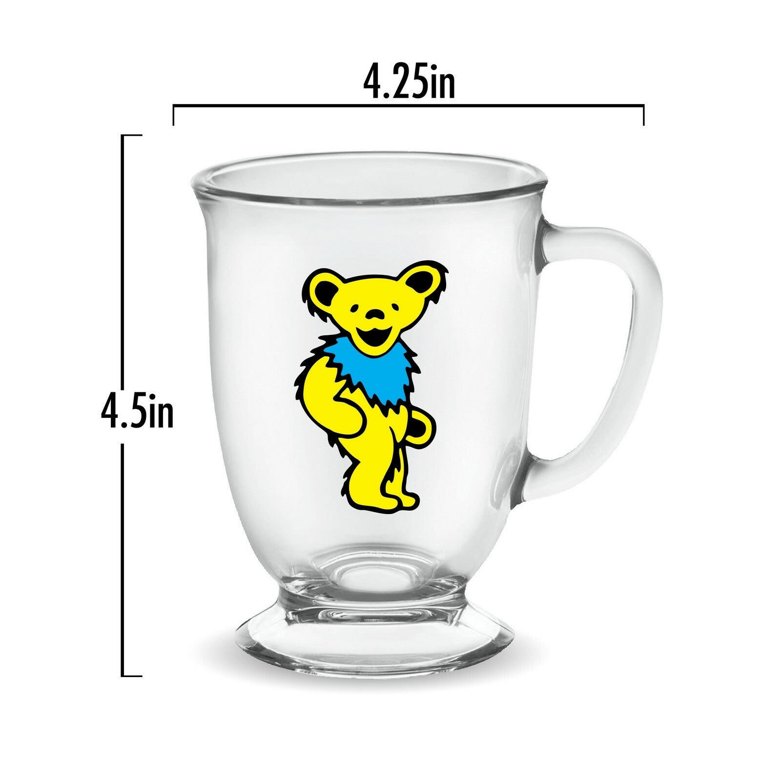  Grateful Dead: Yellow Dancing Bear 16oz Glass Cafe Mug  0674449032023