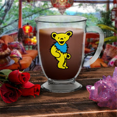  Grateful Dead: Yellow Dancing Bear 16oz Glass Cafe Mug  0674449032023