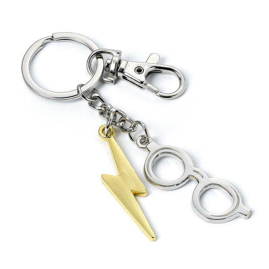 Harry Potter Keychain Lightening Bolt & Glasses (silver plated) 5055583428357