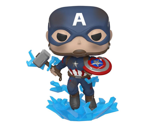 Avengers: Endgame POP! Movies Vinyl Figure Captain America w/Broken Shield & Mjölnir 9 cm 0889698451376