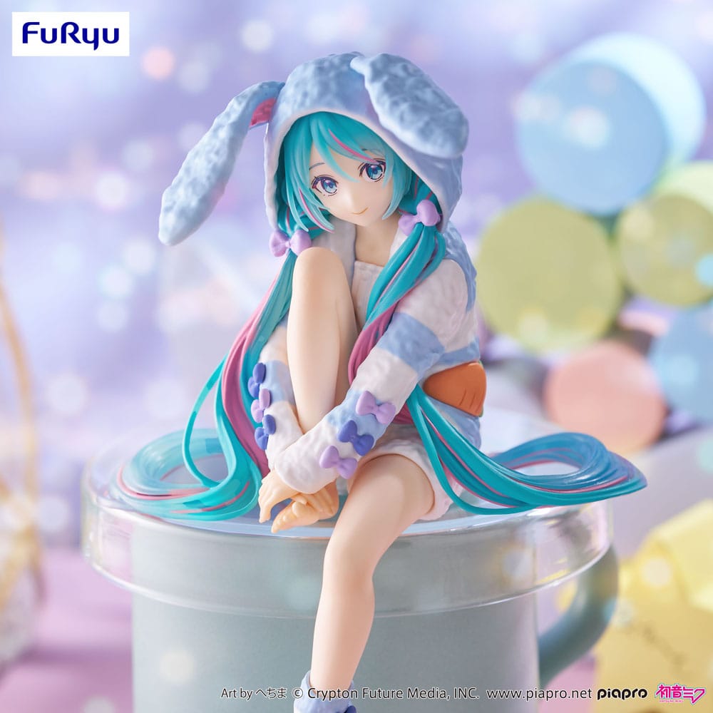 Hatsune Miku Noodle Stopper PVC Statue Hatsune Miku Rabbit Ear Hood Pajama Blue Color Ver. 14 cm 4571623501626