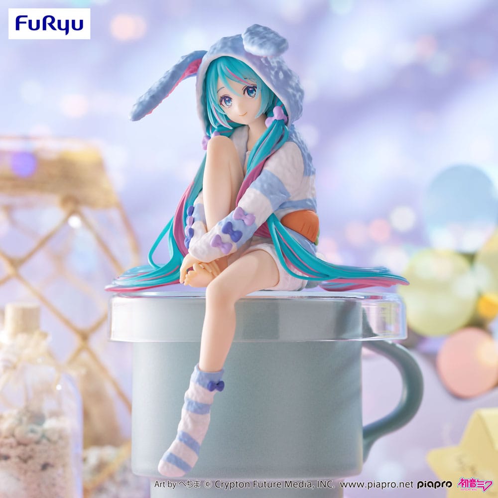 Hatsune Miku Noodle Stopper PVC Statue Hatsune Miku Rabbit Ear Hood Pajama Blue Color Ver. 14 cm 4571623501626