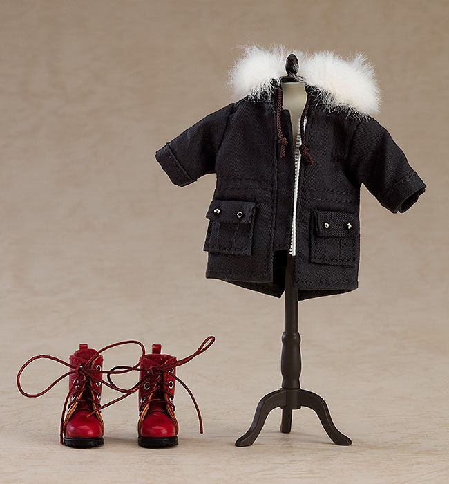 Original Character Parts for Nendoroid Doll Figures Warm Clothing Set: Boots & Mod Coat (Black) 4580590163843