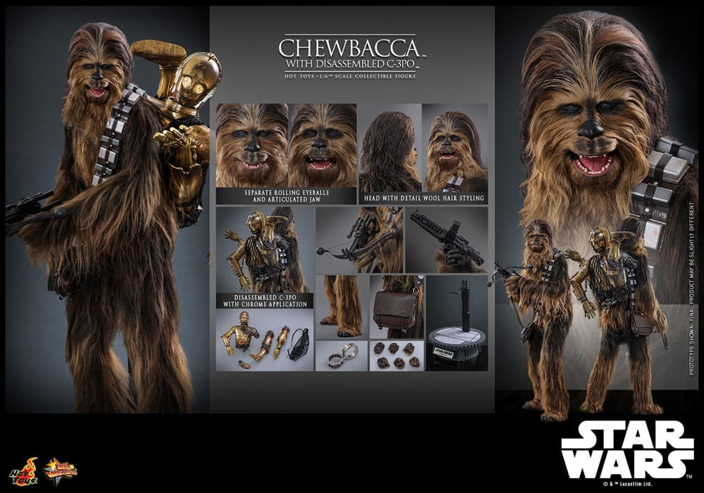 Star Wars Episode V Movie Masterpiece Action Figure 1/6 Chewbacca with Disassembled C-3PO 36 cm 4895228619594