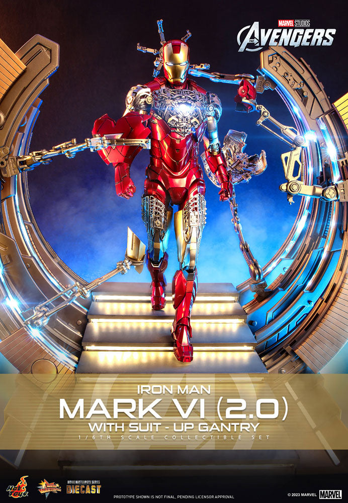 Marvel's The Avengers Movie Masterpiece Diecast Action Figure 1/6 Iron Man Mark VI (2.0) with Suit-Up Gantry 32 cm 4895228613356