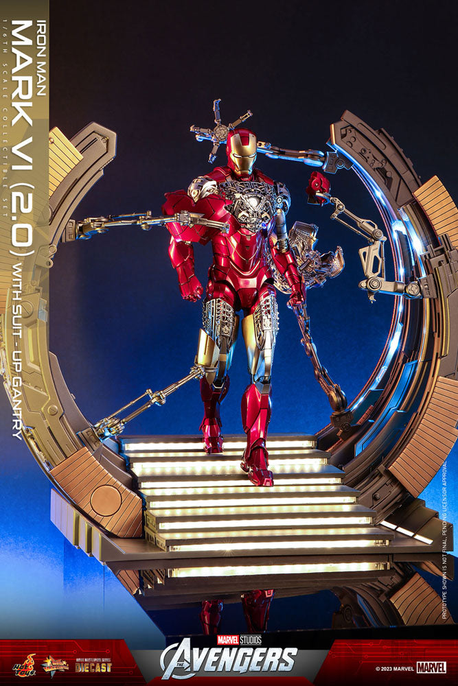 Marvel's The Avengers Movie Masterpiece Diecast Action Figure 1/6 Iron Man Mark VI (2.0) with Suit-Up Gantry 32 cm 4895228613356