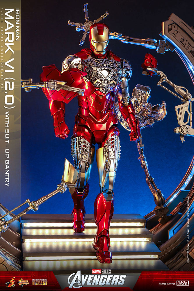 Marvel's The Avengers Movie Masterpiece Diecast Action Figure 1/6 Iron Man Mark VI (2.0) with Suit-Up Gantry 32 cm 4895228613356