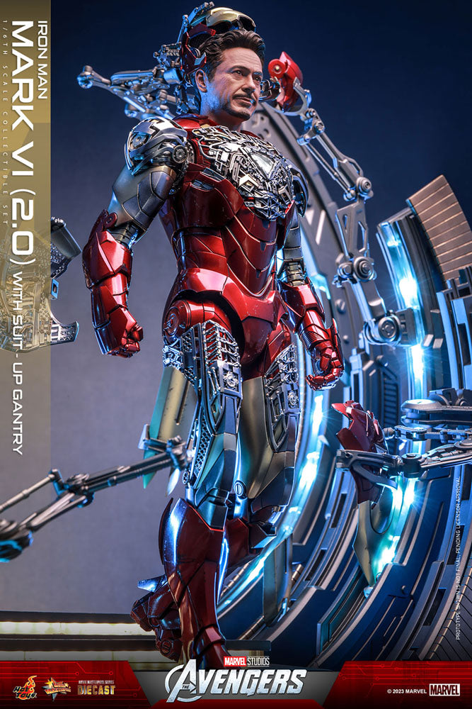 Marvel's The Avengers Movie Masterpiece Diecast Action Figure 1/6 Iron Man Mark VI (2.0) with Suit-Up Gantry 32 cm 4895228613356