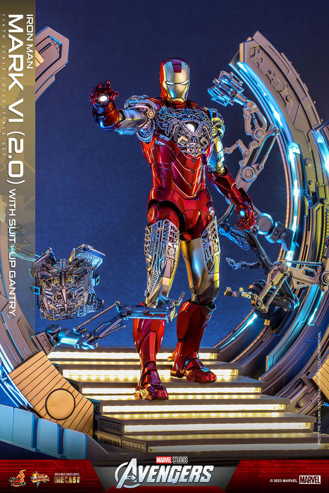 Marvel's The Avengers Movie Masterpiece Diecast Action Figure 1/6 Iron Man Mark VI (2.0) with Suit-Up Gantry 32 cm 4895228613356