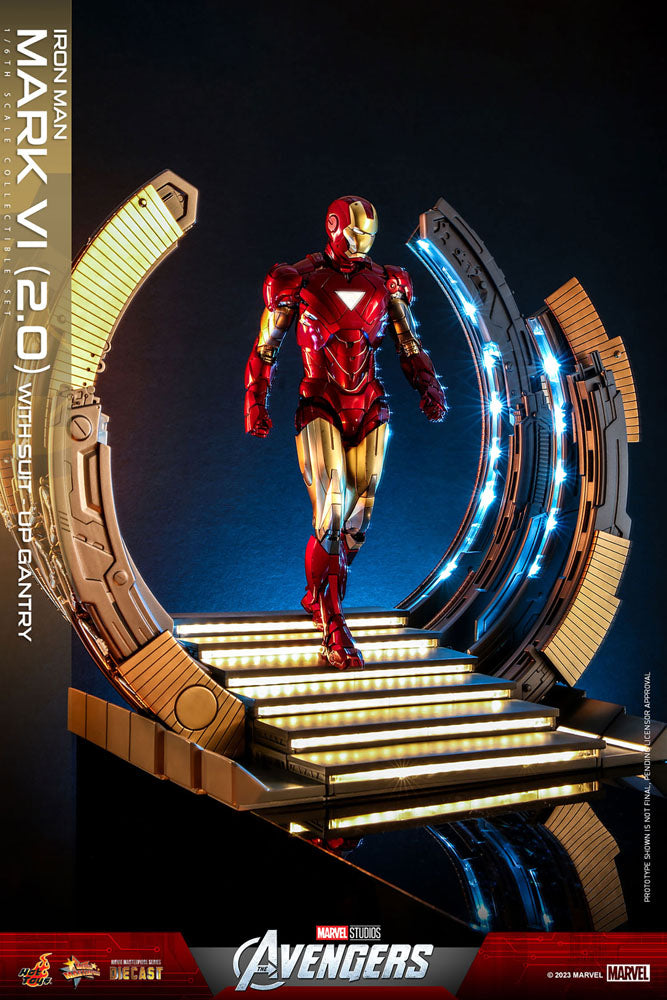 Marvel's The Avengers Movie Masterpiece Diecast Action Figure 1/6 Iron Man Mark VI (2.0) with Suit-Up Gantry 32 cm 4895228613356