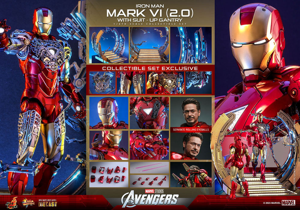 Marvel's The Avengers Movie Masterpiece Diecast Action Figure 1/6 Iron Man Mark VI (2.0) with Suit-Up Gantry 32 cm 4895228613356