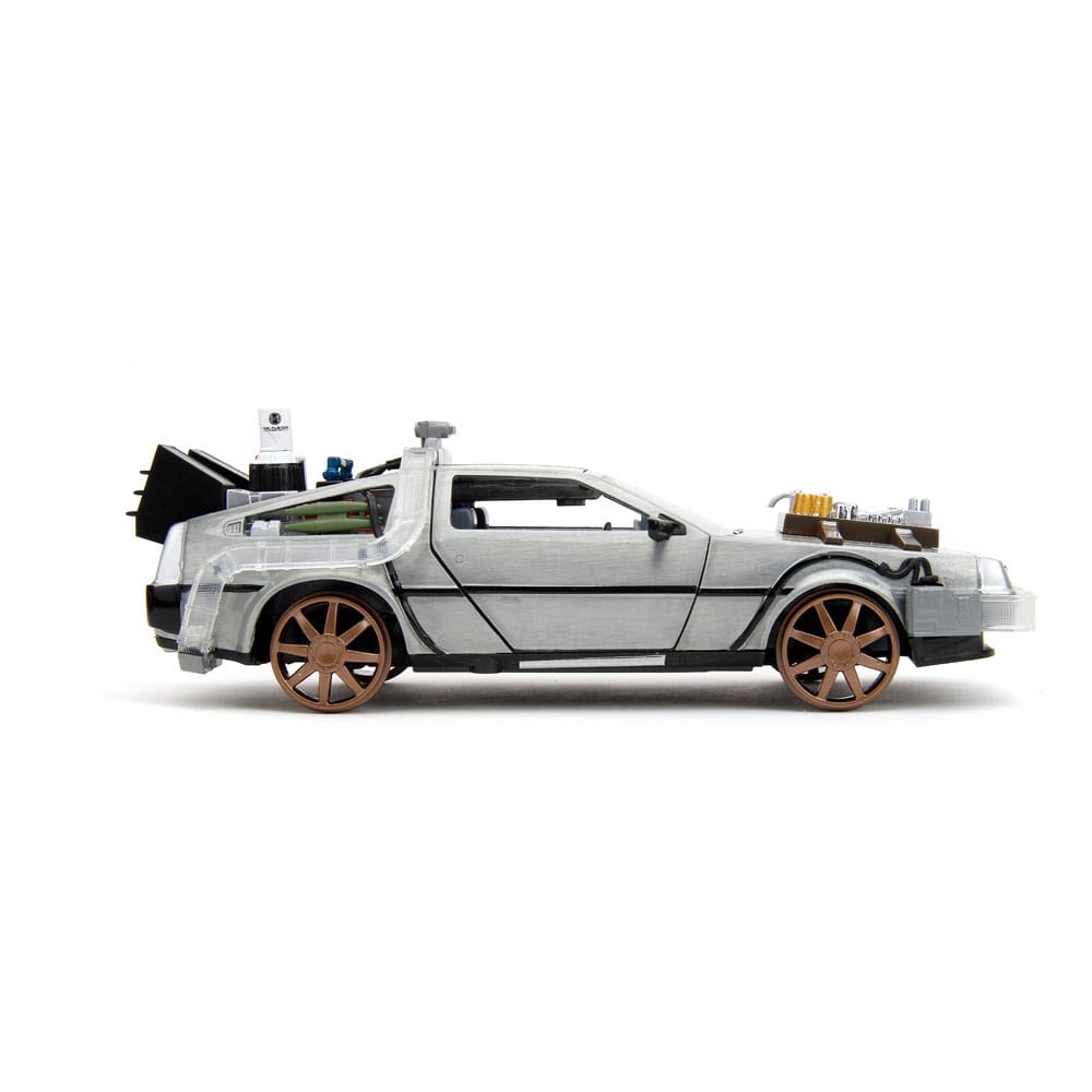 Back to the Future III Hollywood Rides Diecast Model 1/24 DeLorean Time Machine Railroad Wheels 0801310349960