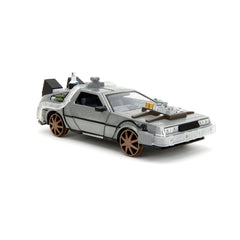 Back to the Future III Hollywood Rides Diecast Model 1/24 DeLorean Time Machine Railroad Wheels 0801310349960