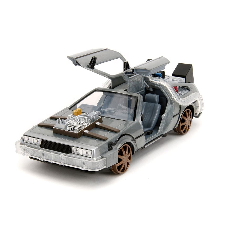 Back to the Future III Hollywood Rides Diecast Model 1/24 DeLorean Time Machine Railroad Wheels 0801310349960