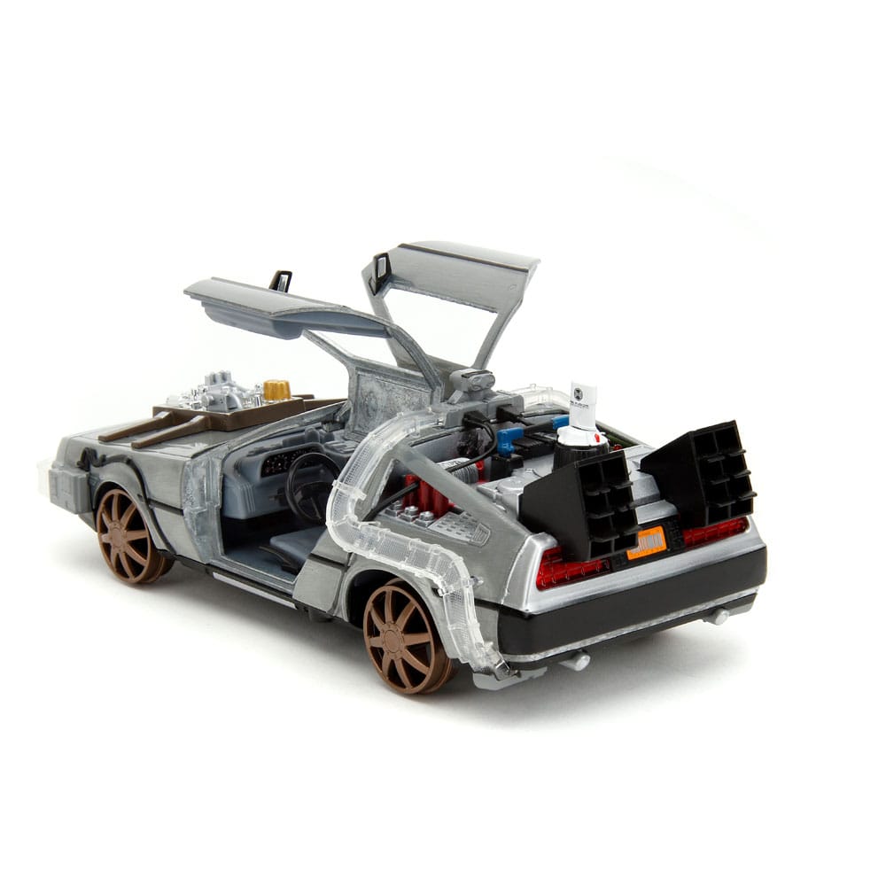 Back to the Future III Hollywood Rides Diecast Model 1/24 DeLorean Time Machine Railroad Wheels 0801310349960