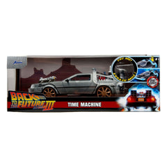 Back to the Future III Hollywood Rides Diecast Model 1/24 DeLorean Time Machine Railroad Wheels 0801310349960