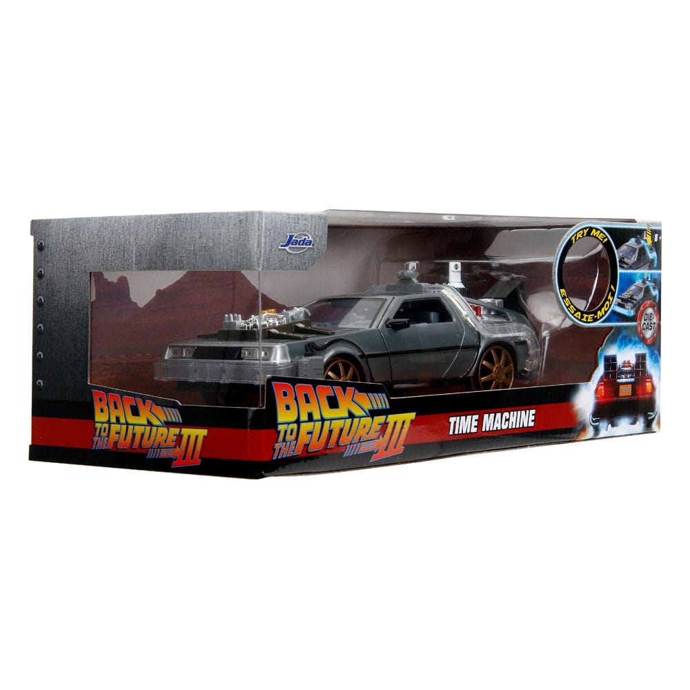 Back to the Future III Hollywood Rides Diecast Model 1/24 DeLorean Time Machine Railroad Wheels 0801310349960