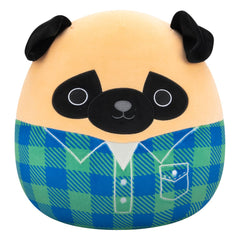 Squishmallows Plush Figure Brown Pug in Green and Blue Flannel Shirt Prince 30 cm 0196566453234