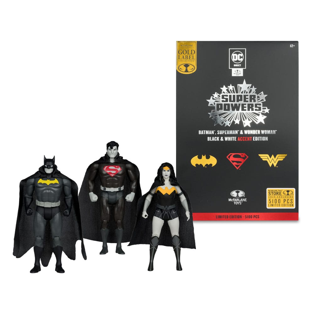 DC Direct Super Powers Action Figures Batman, Superman & Wonder Woman Black & White Accent Edition Gold Label 13 cm 0787926158366