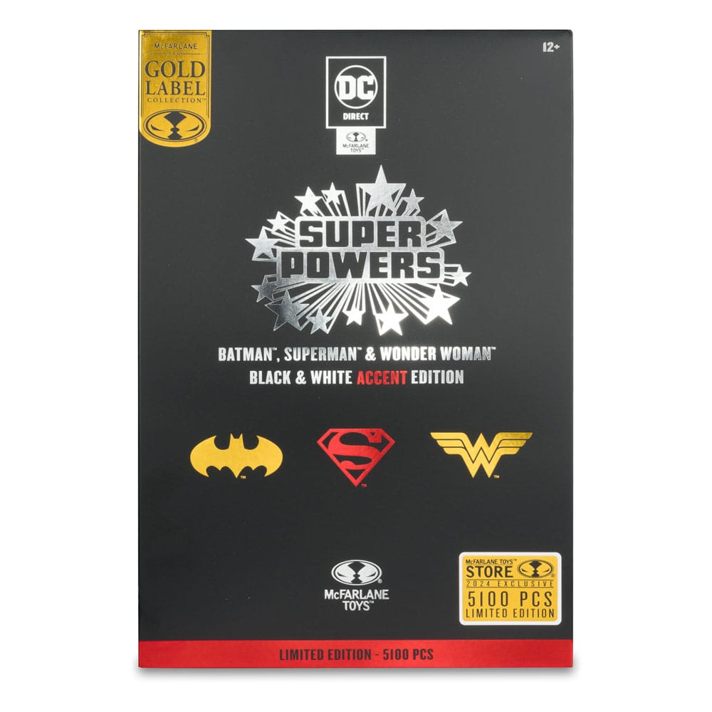 DC Direct Super Powers Action Figures Batman, Superman & Wonder Woman Black & White Accent Edition Gold Label 13 cm 0787926158366