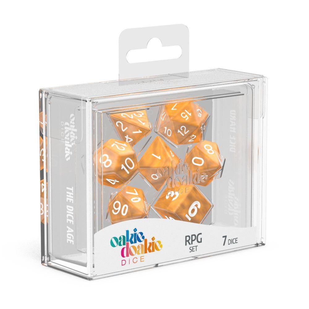 Oakie Doakie Dice RPG Set Marble - Orange (7) - Amuzzi