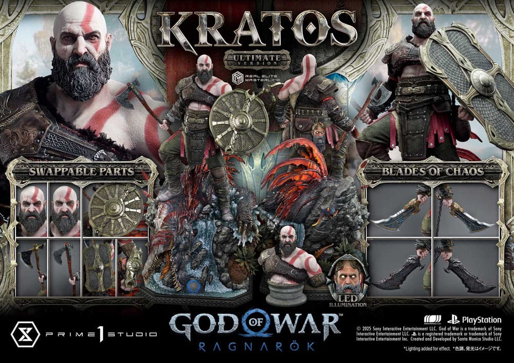 God of War: Ragnarok Real Elite Masterline Series Statue 1/3 Kratos Ultimate Version 95 cm 4582647120793