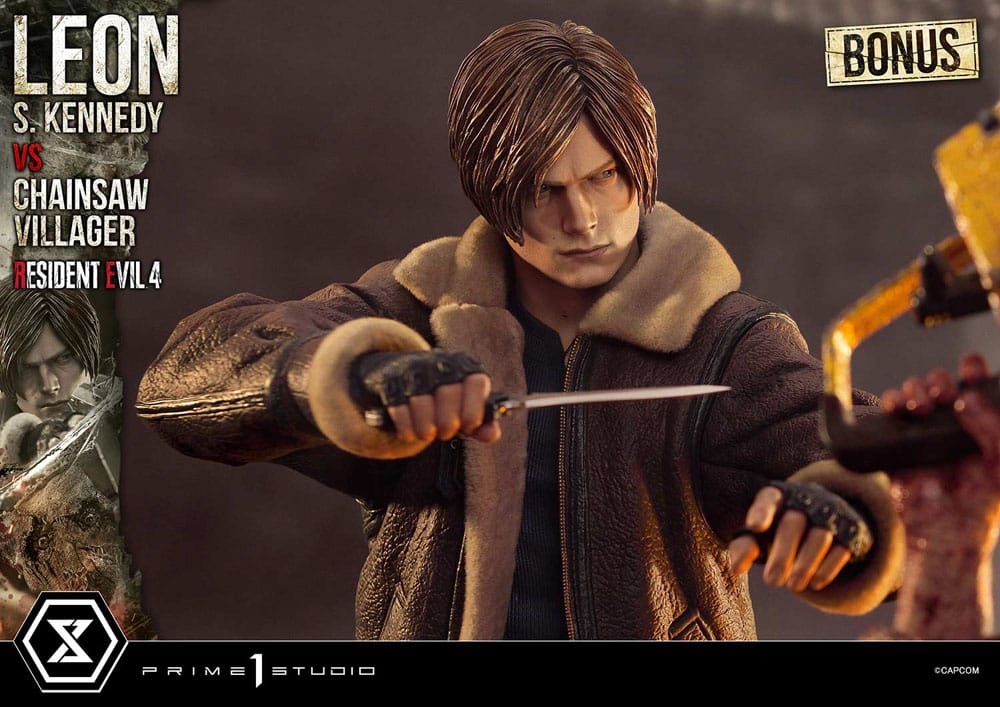 Resident Evil 4 Ultimate Premium Masterline Series Statue 1/4 Leon S. Kennedy vs. Chainsaw Villager Bonus Ver. 76 cm 4582647120885