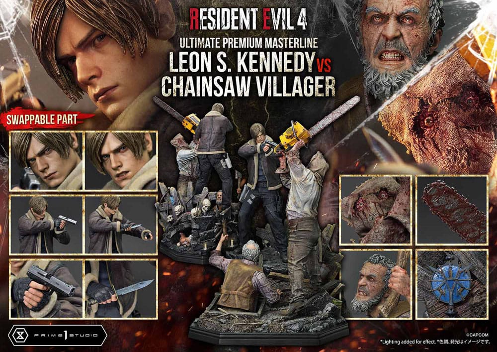 Resident Evil 4 Ultimate Premium Masterline Series Statue 1/4 Leon S. Kennedy vs. Chainsaw Villager Bonus Ver. 76 cm 4582647120885