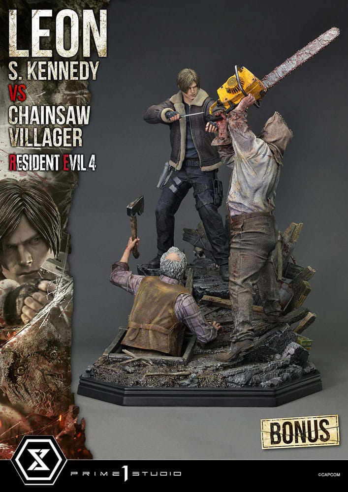 Resident Evil 4 Ultimate Premium Masterline Series Statue 1/4 Leon S. Kennedy vs. Chainsaw Villager Bonus Ver. 76 cm 4582647120885