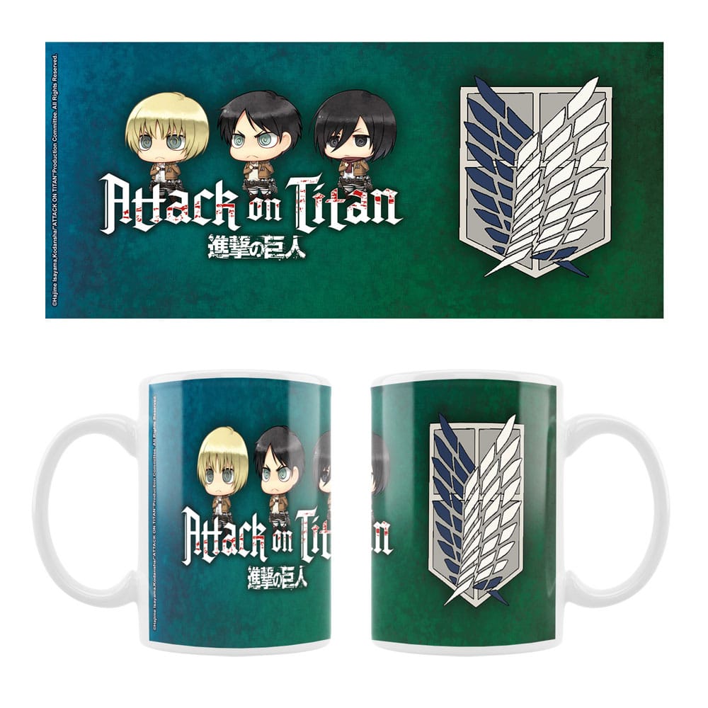 Attack on Titan Ceramic Mug Eren, Mikasa & Armin Chibi Style 8721126700989