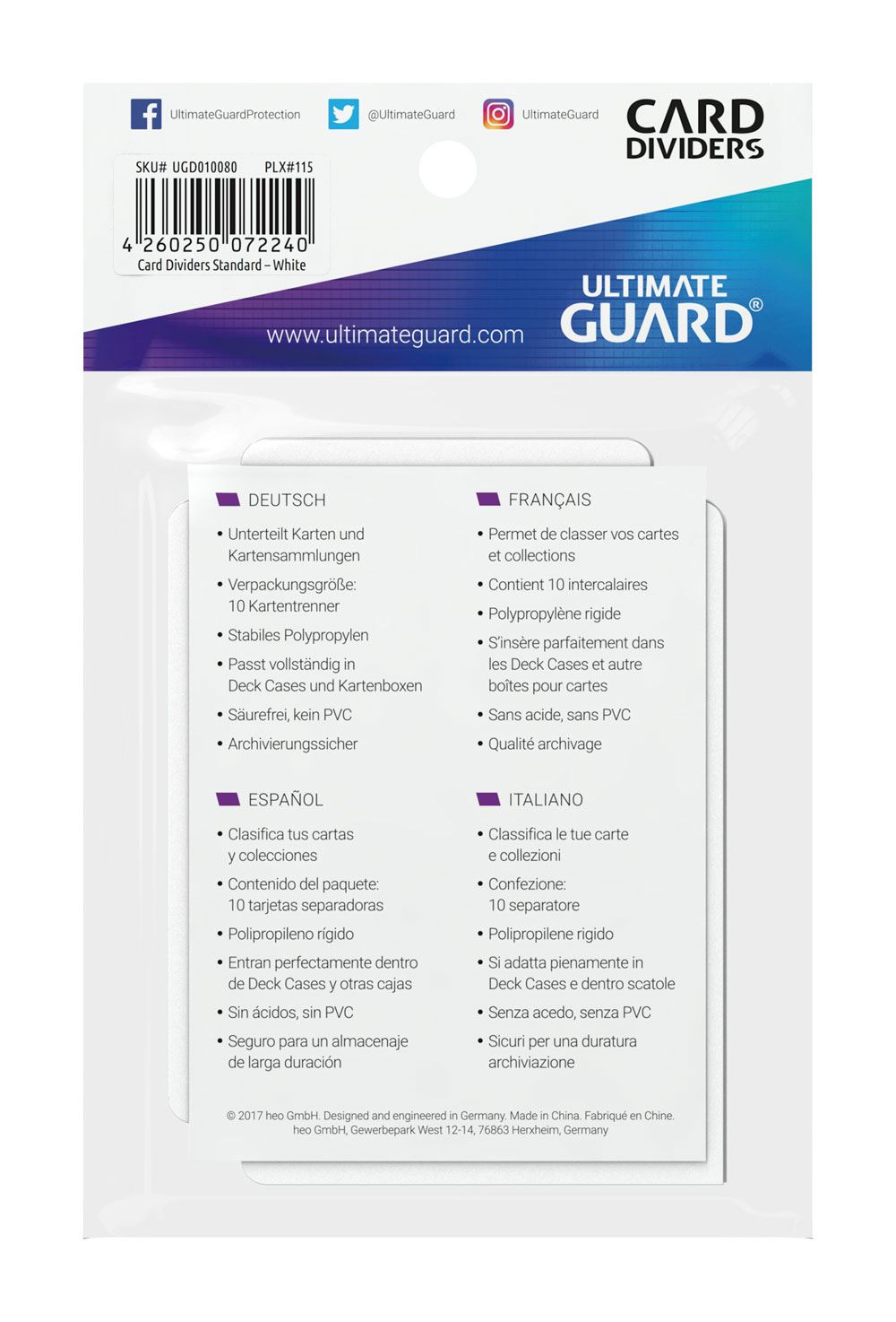 Ultimate Guard Card Dividers Standard Size (10) - White 4260250072240