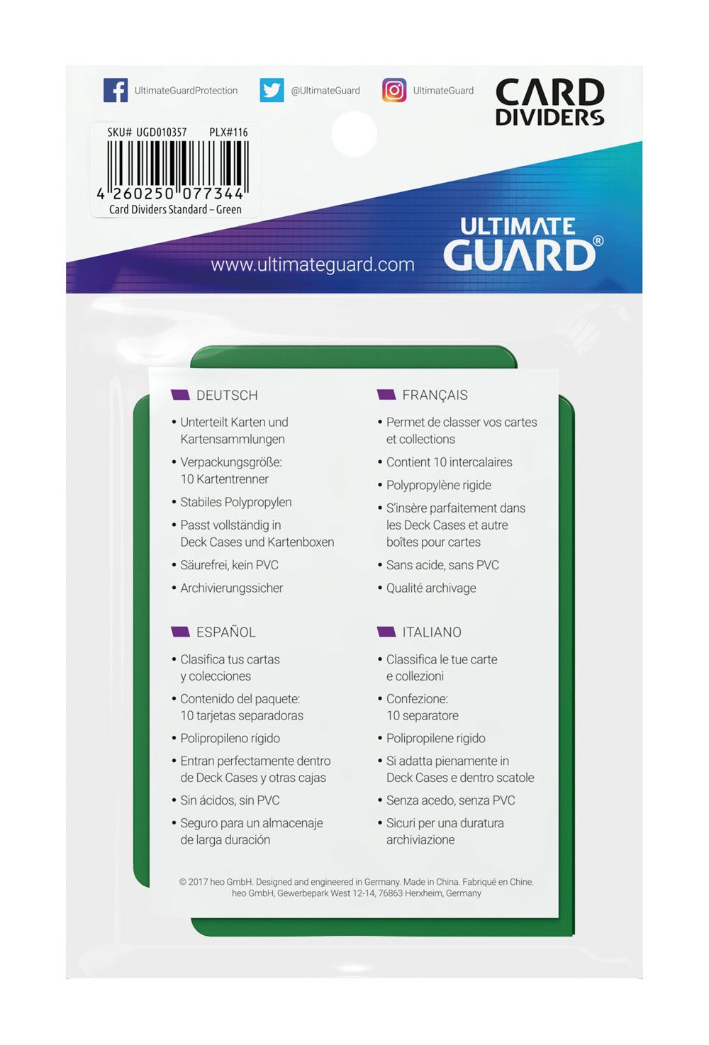 Ultimate Guard Card Dividers Standard Size (10) - Green 4260250077344