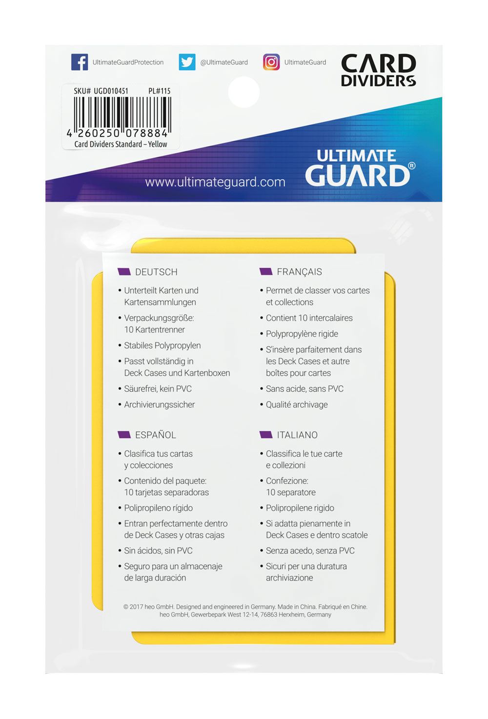 Ultimate Guard Card Dividers Standard Size (10) - Yellow 4260250078884