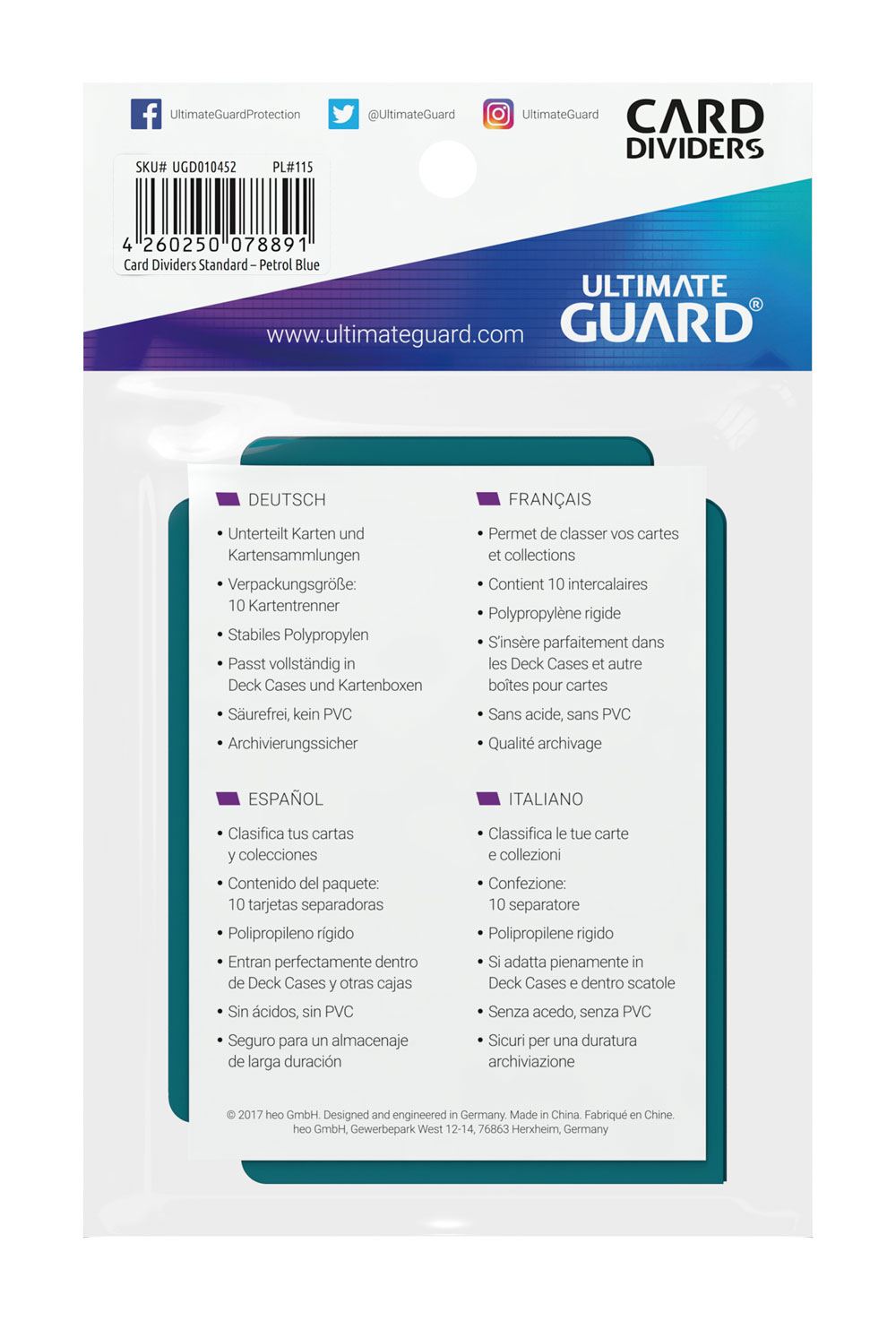 Ultimate Guard Card Dividers Standard Size (10) - Petrol 4260250078891