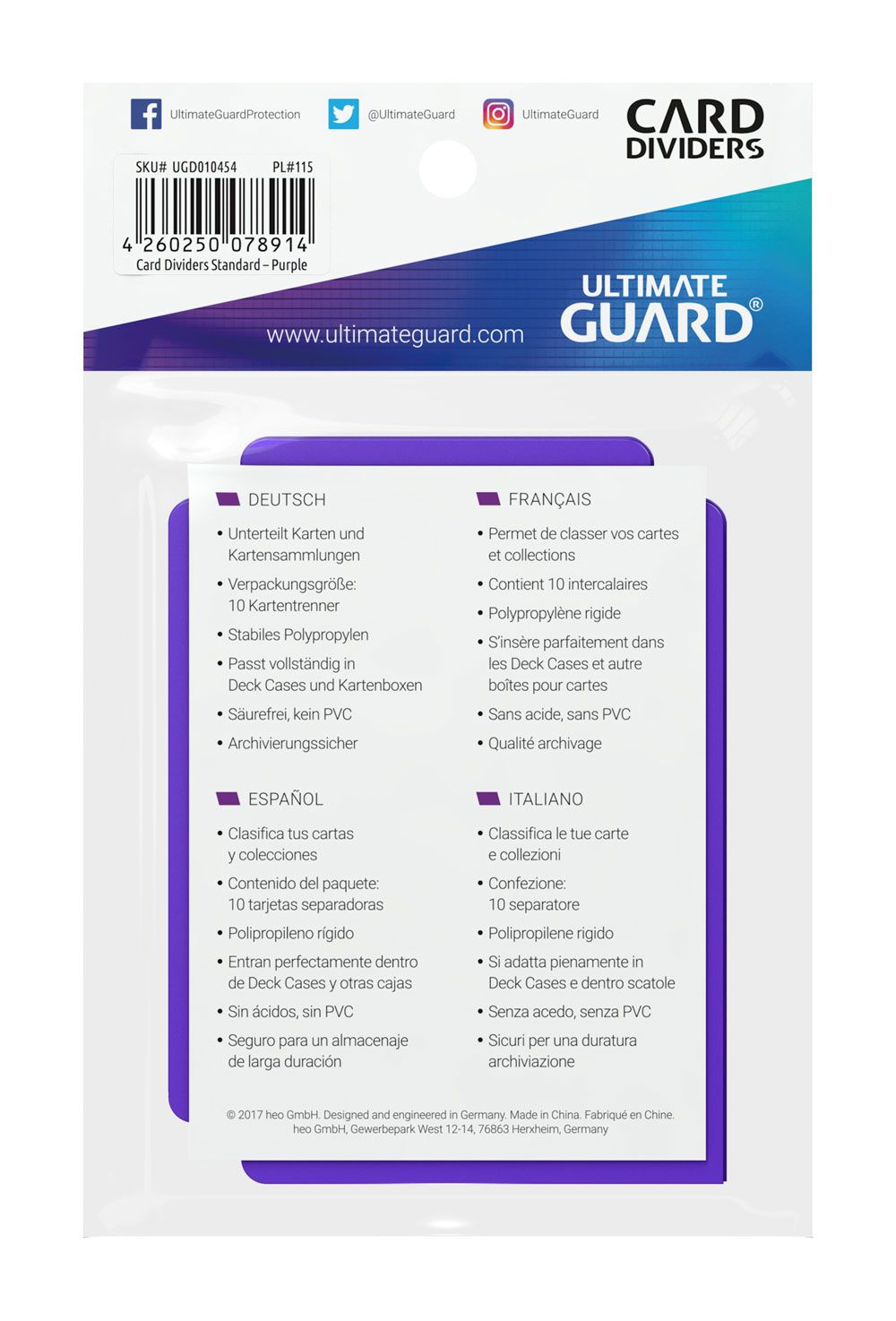 Ultimate Guard Card Dividers Standard Size (10) - Purple 4260250078914