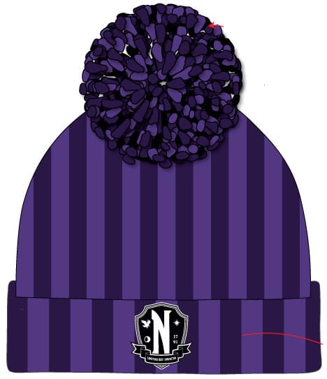 Wednesday Pom-Pom Beanie Nevermore Logo 5056688575663